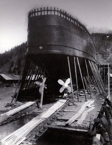 Yard No. 647, Baikal. Stern View of the Ice-Breaking Train Ferry Steamer Baikal on the Stocks by English Photographer